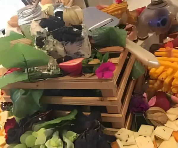 An assortment of fresh vegetables and herbs on a wooden table.